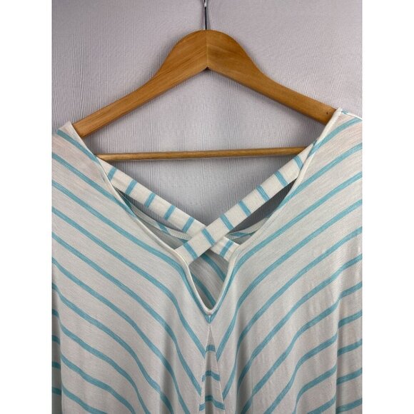 Chicos Womens Stripe V-Neck Top Size XL Rayon/Spandex Blue/White - Picture 6 of 6